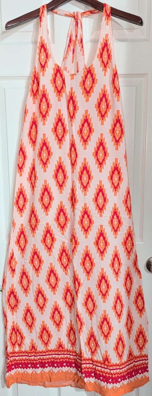 Lani Dress Large Coral Pink Aztec Boho Southwestern Prairie Fairy Core Feminine